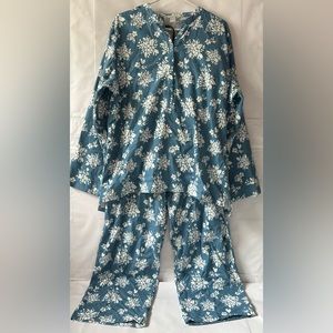 Garnet Hill Floral Flannel Pajama Set Blue Size Large